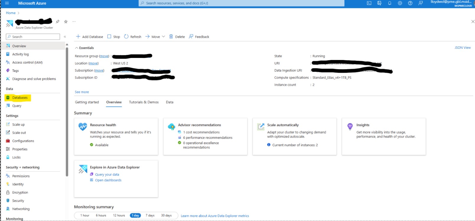 Showing Kusto Cluster