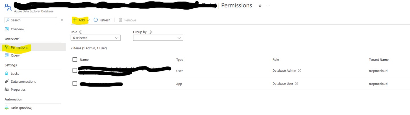 Showing Kusto Permissions